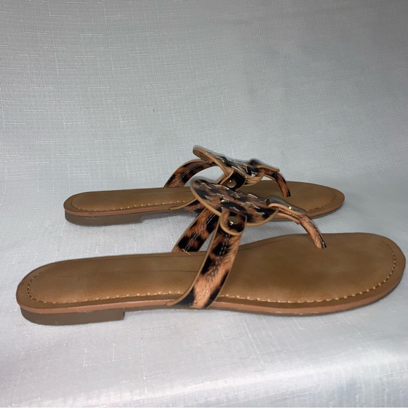 REPORT Thong Sandals Women 8.5 Brown Leopard Animal Print Flat Heel Slip On - Picture 6 of 12